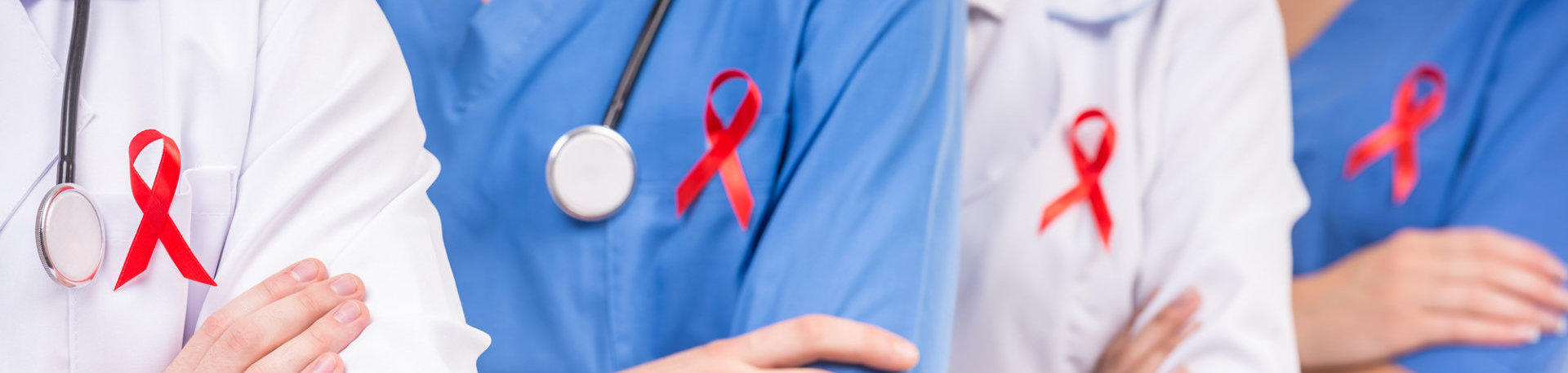 Doctors and Nurses with AIDS Red Ribbons