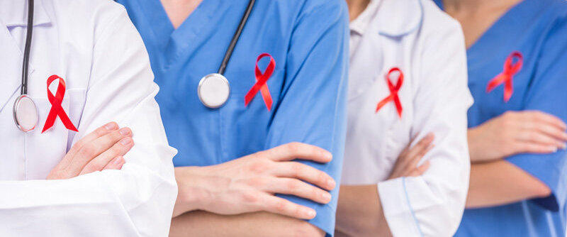 Doctors and Nurses with AIDS Red Ribbons